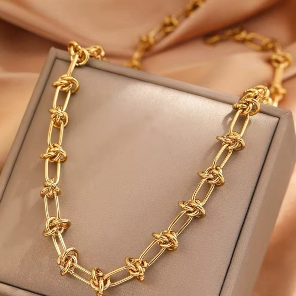 Gold Tone Stainless Steel Waterproof Gold KnotJewelry Necklace